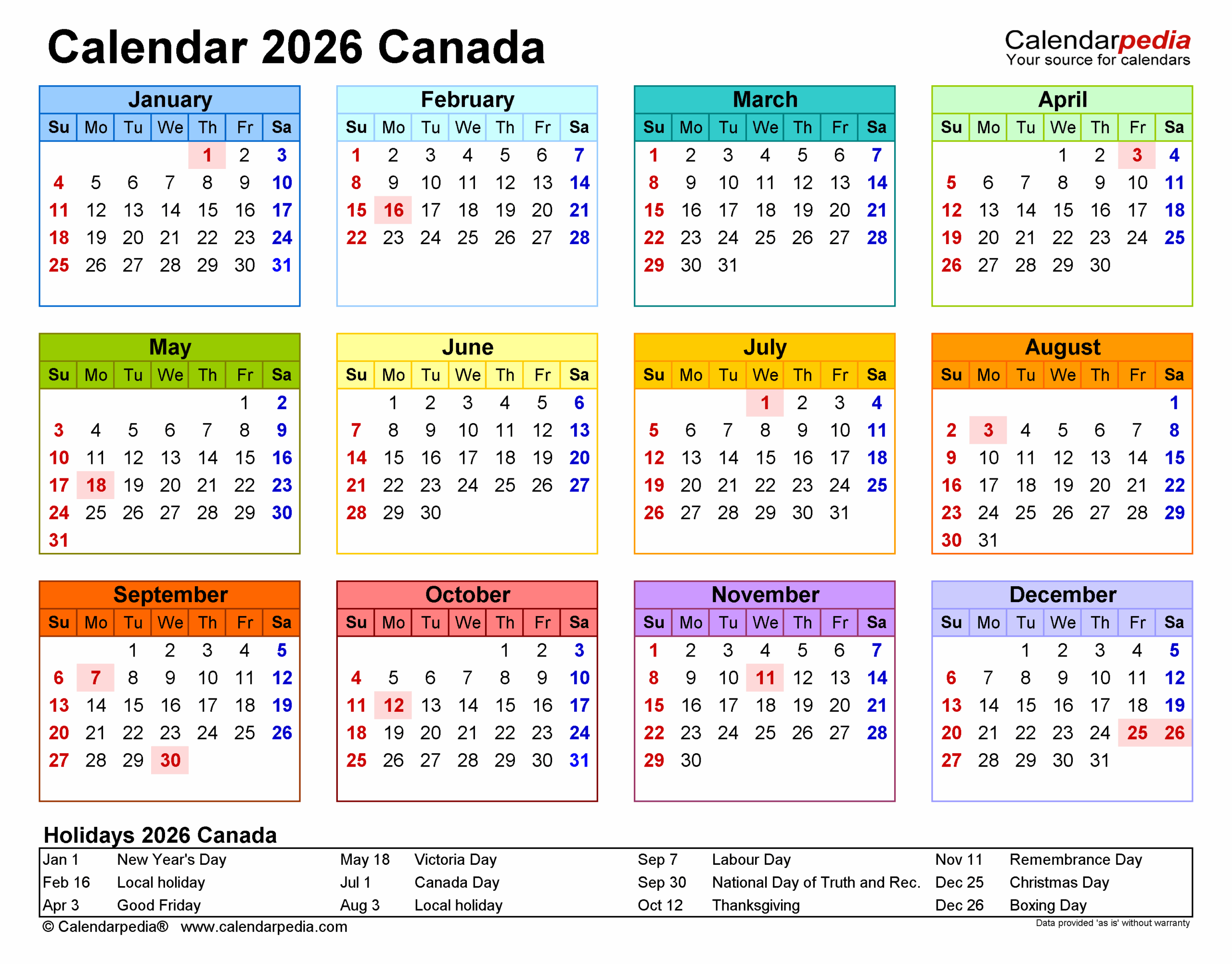 June 2026 Calendar Canada