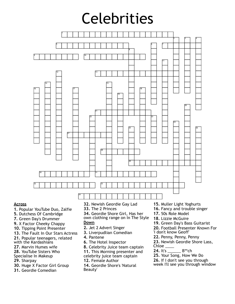 Free Printable People Crossword Puzzles