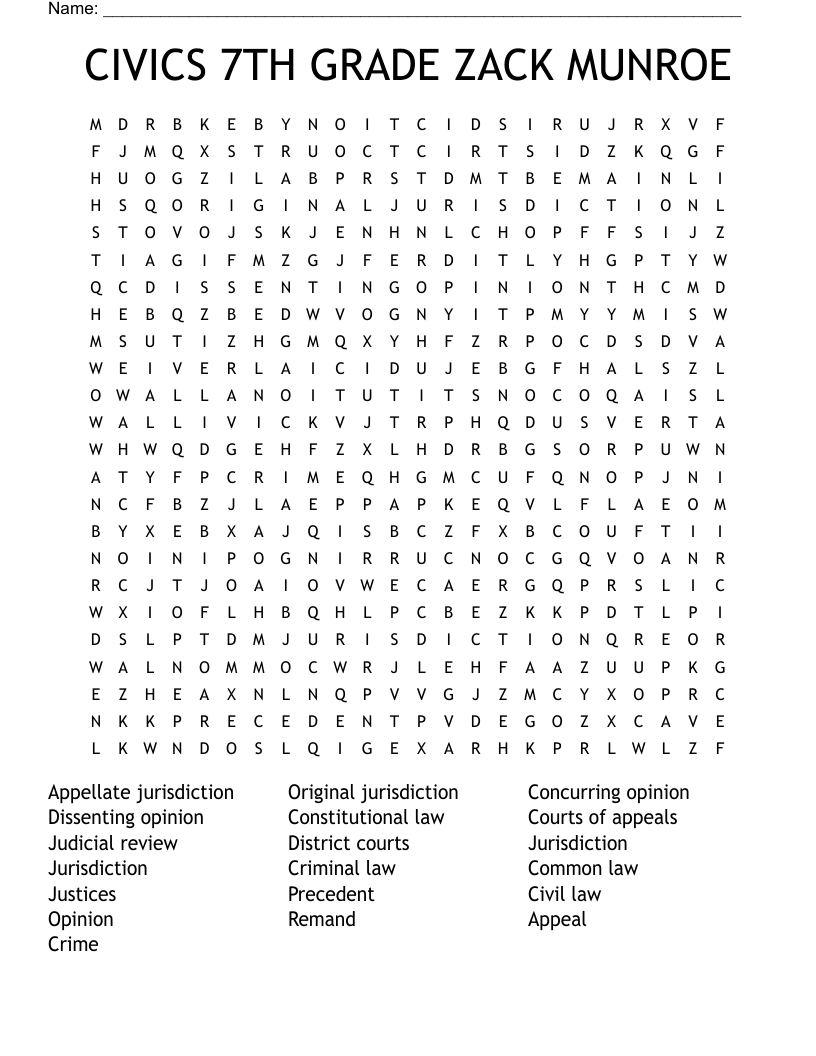 CIVICS 7TH GRADE ZACK MUNROE Word Search WordMint