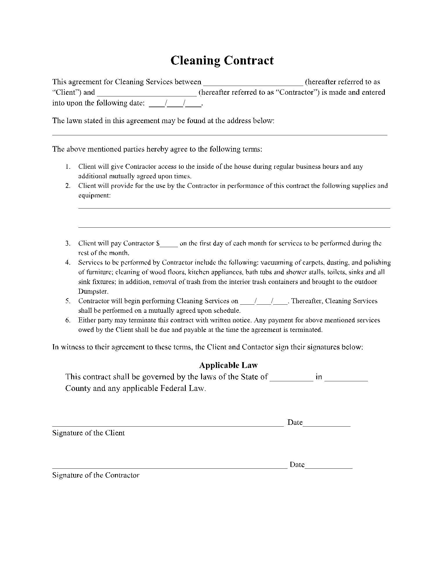 Cleaning Contract Template Get Free Sample 2021 