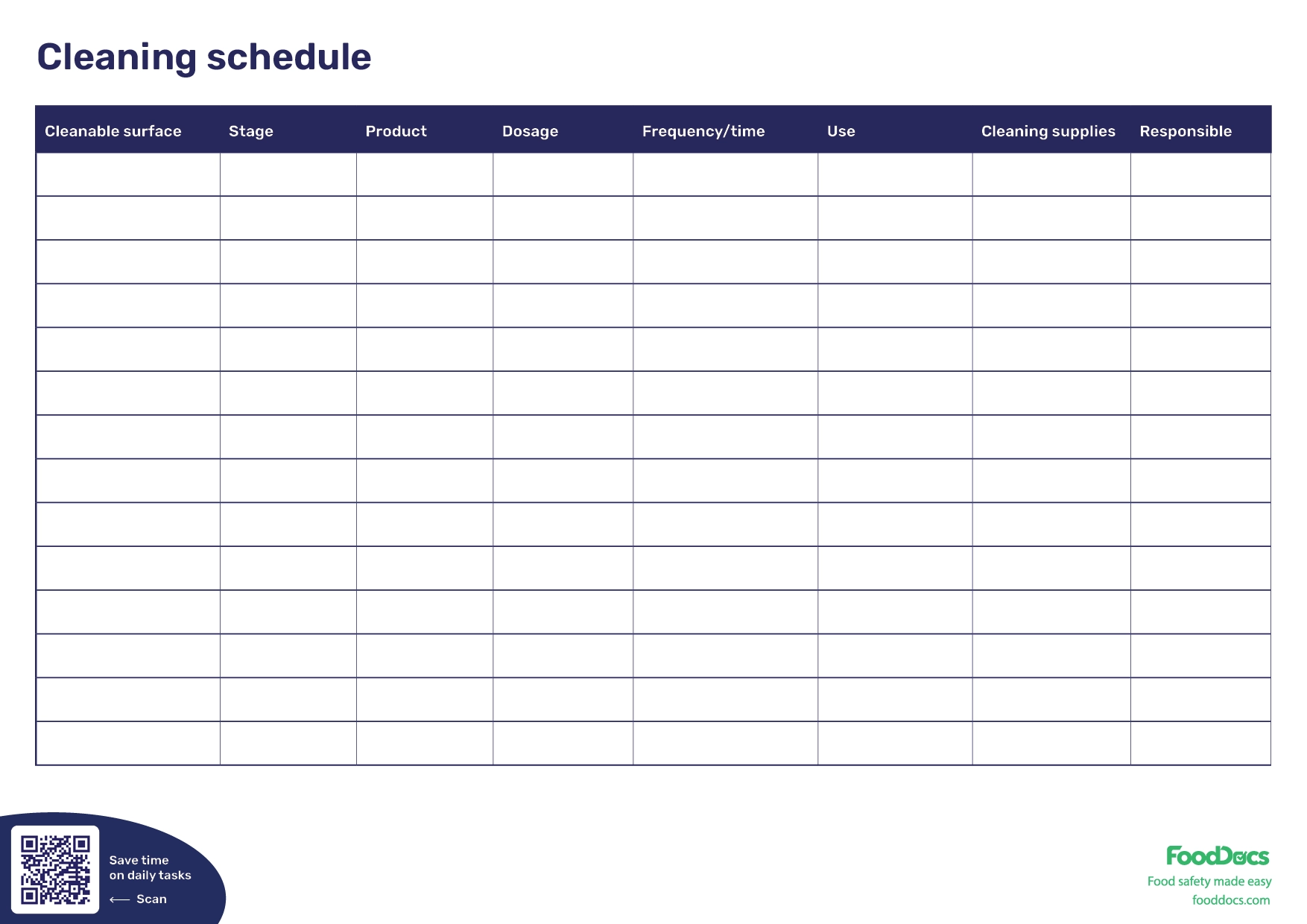 Printable Commercial Kitchen Cleaning Schedule Template