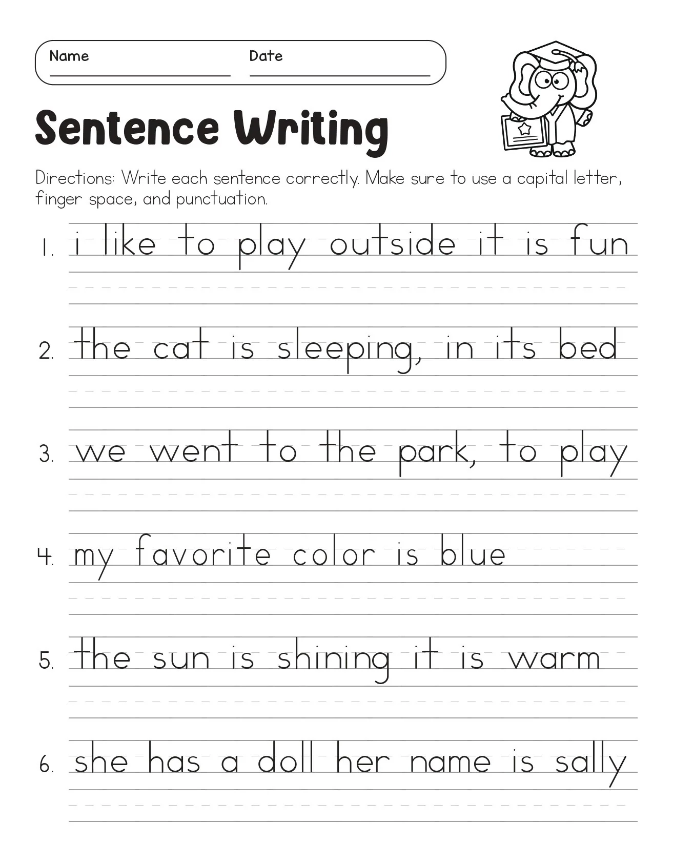 Correct The Sentences Worksheets 10 Page Printable For 1st And 