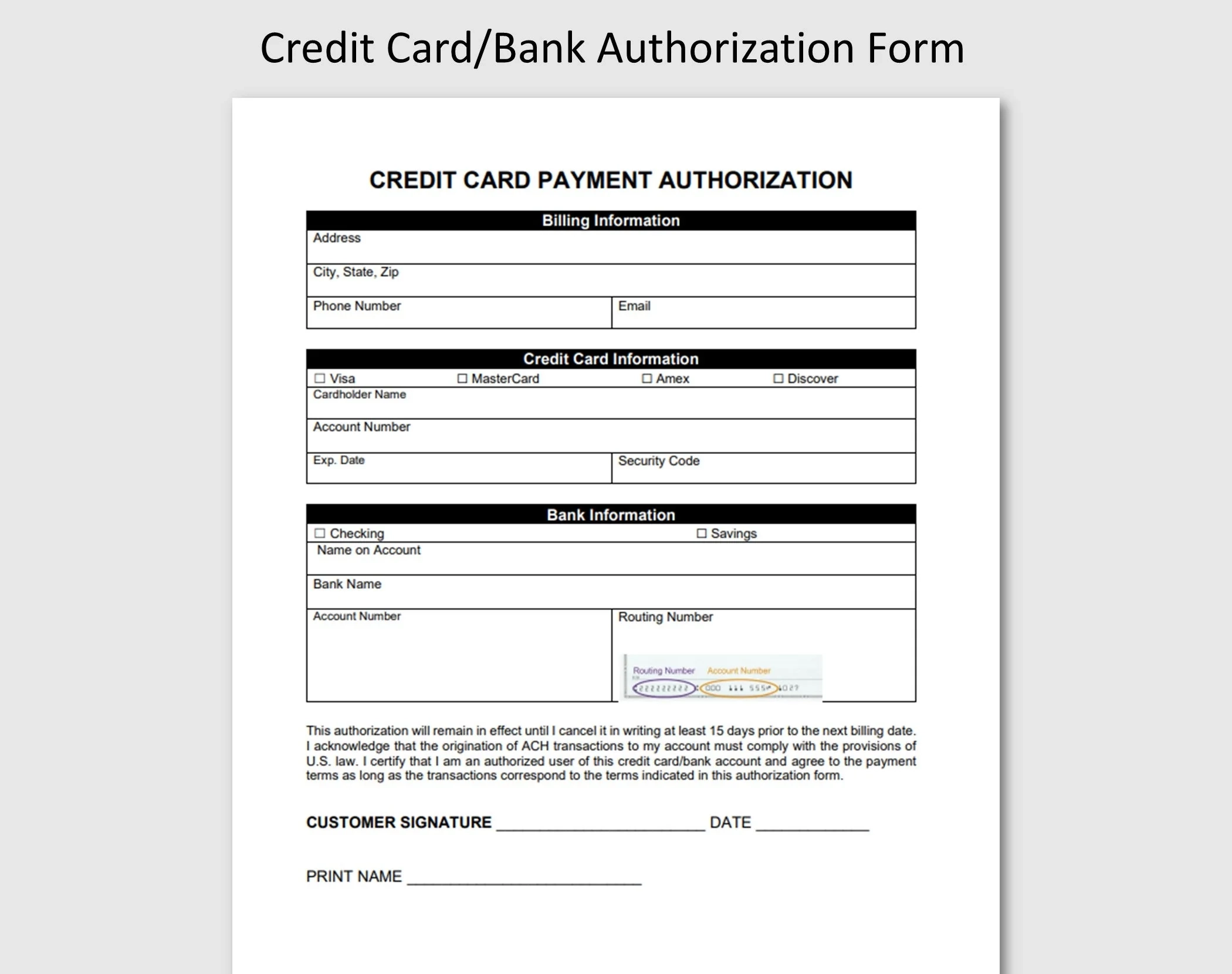 Credit Card Authorization Form Digital Doc Inc