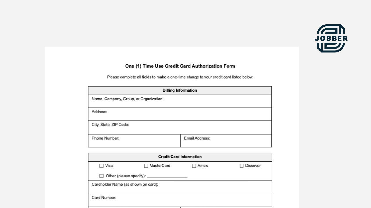 Printable Downloadable Credit Card Authorization Form Template