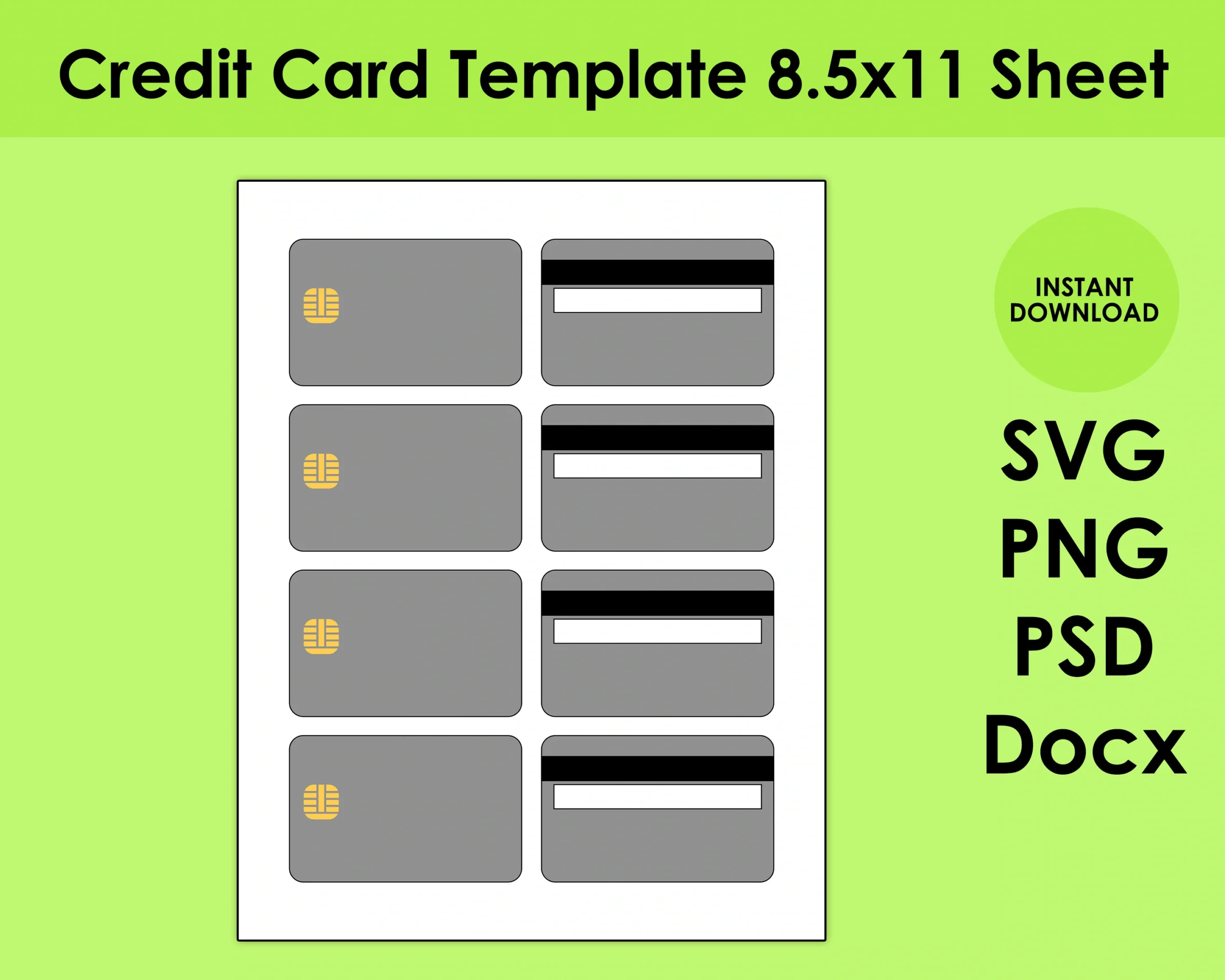 Credit Card Template 8 5x11 Sheet SVG PNG PSD And Docx Etsy 