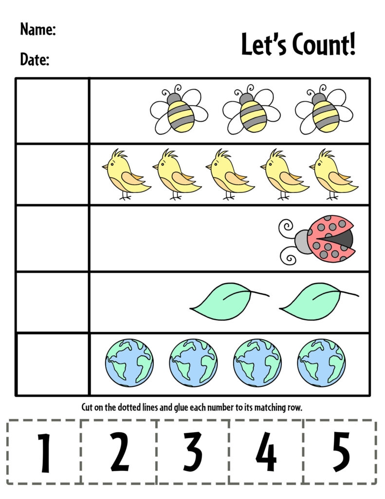 Cut And Paste Numbers 1 5 Worksheets For Preschool The Hollydog 