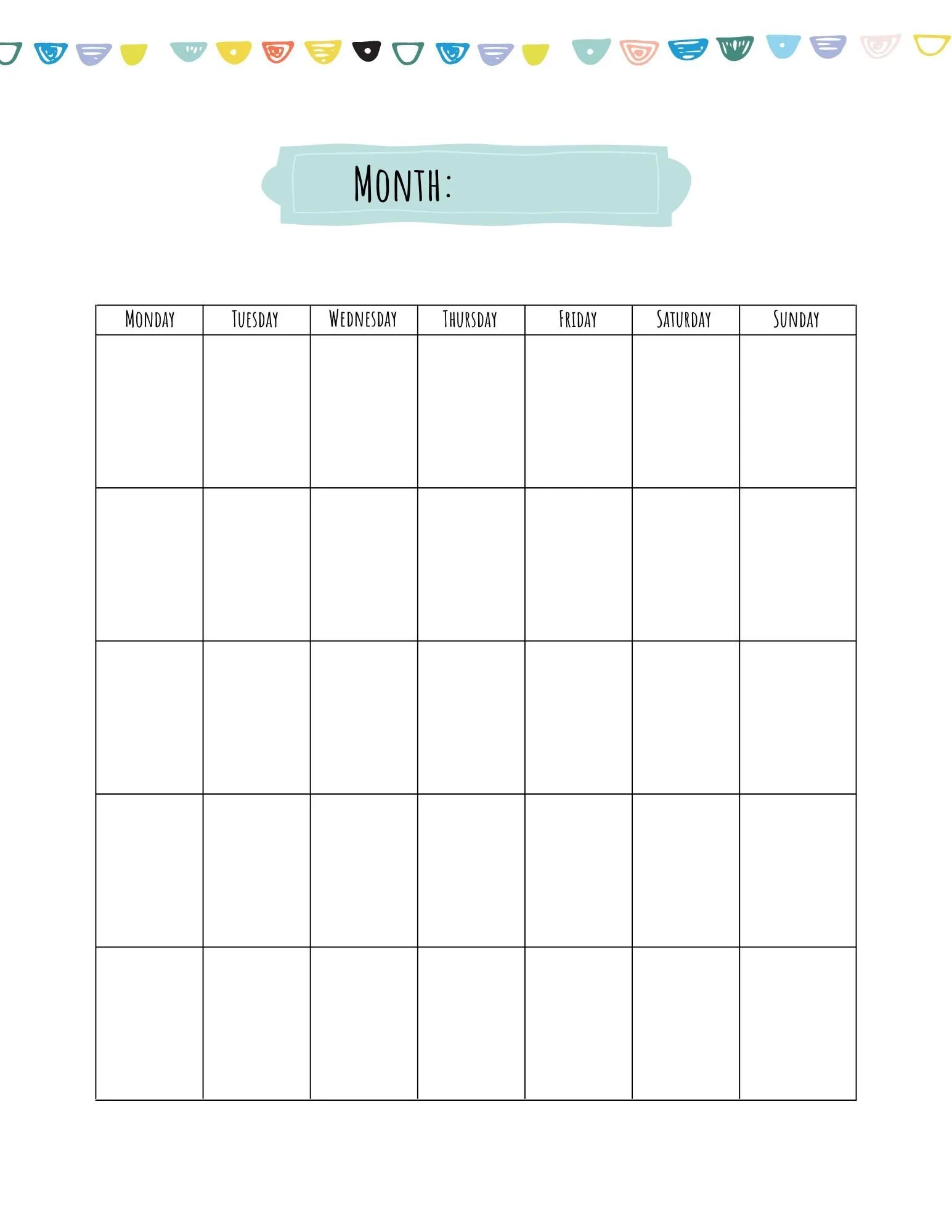 Printable Blank Vertical Calendar Template