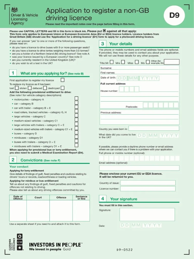 D9 Application To Register A Non GB Driving Licence PDF