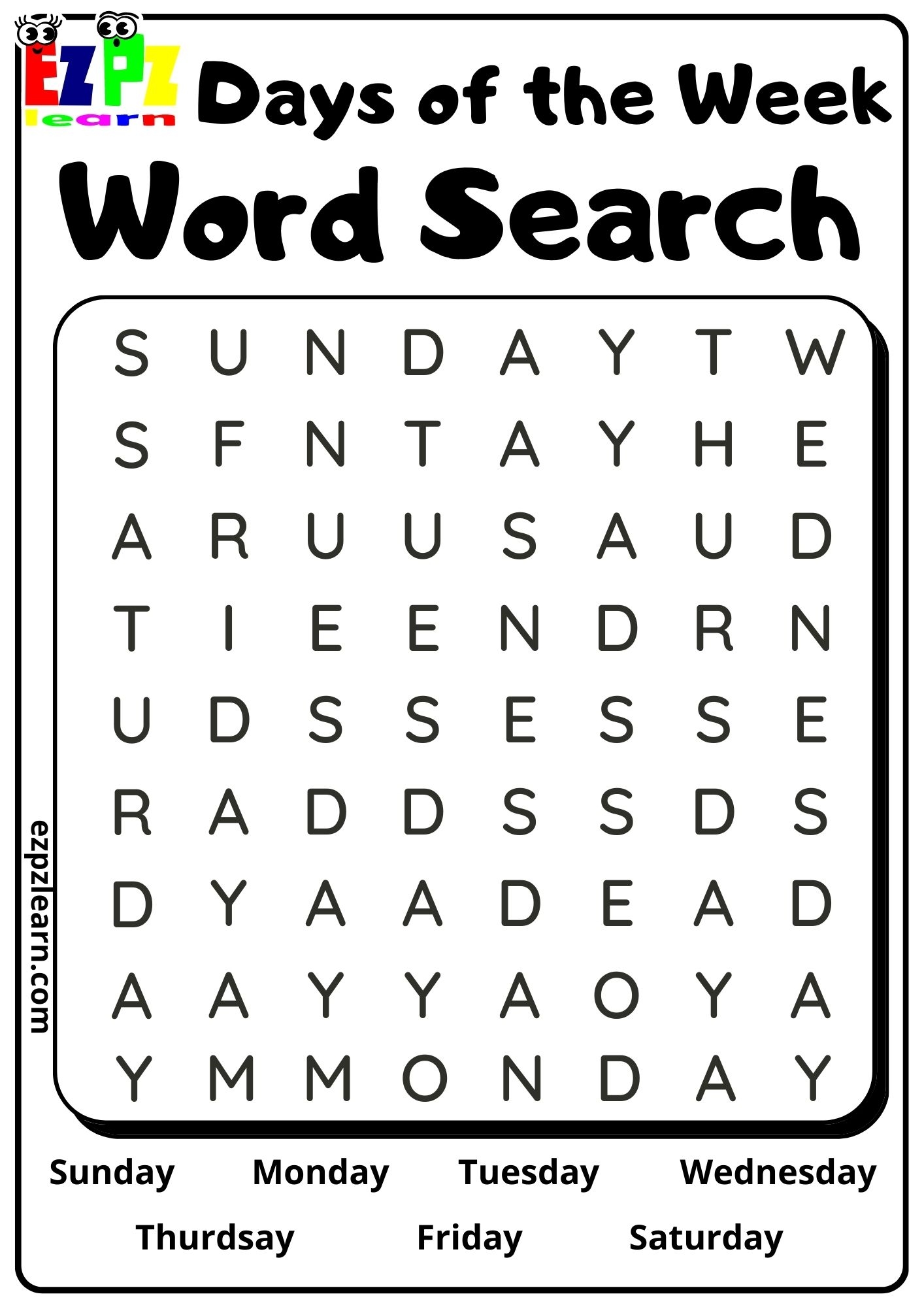 Free Printable Days Of The Week Worksheets