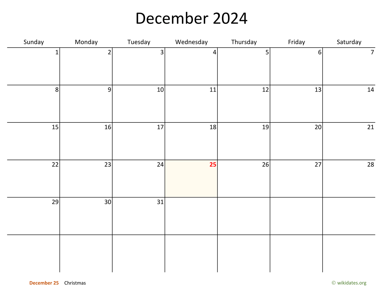 December 2024 Calendar With Bigger Boxes WikiDates