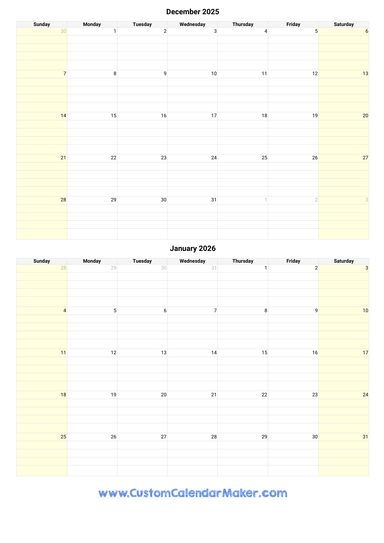 Printable December And January Calendar