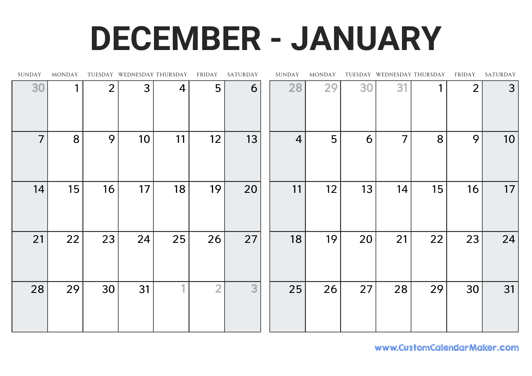 December 2025 March 2026 Calendar Printable