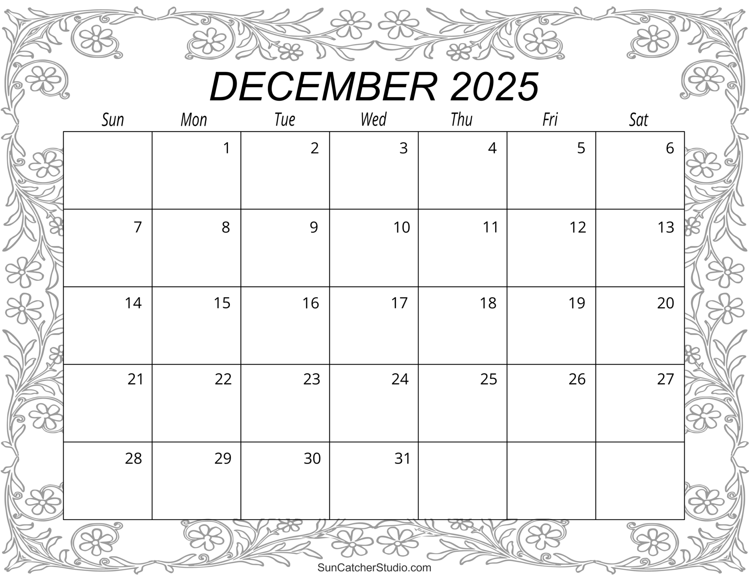 Printable Calendar December 2025 Pdf