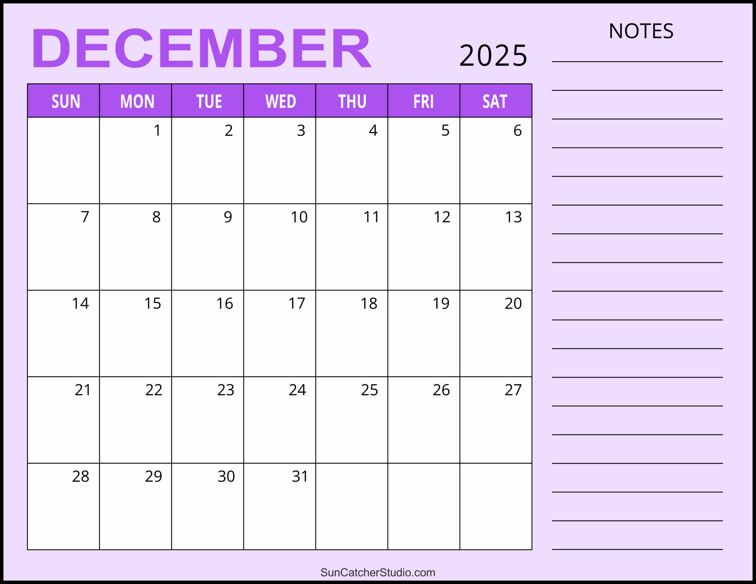 Calendar Printable December