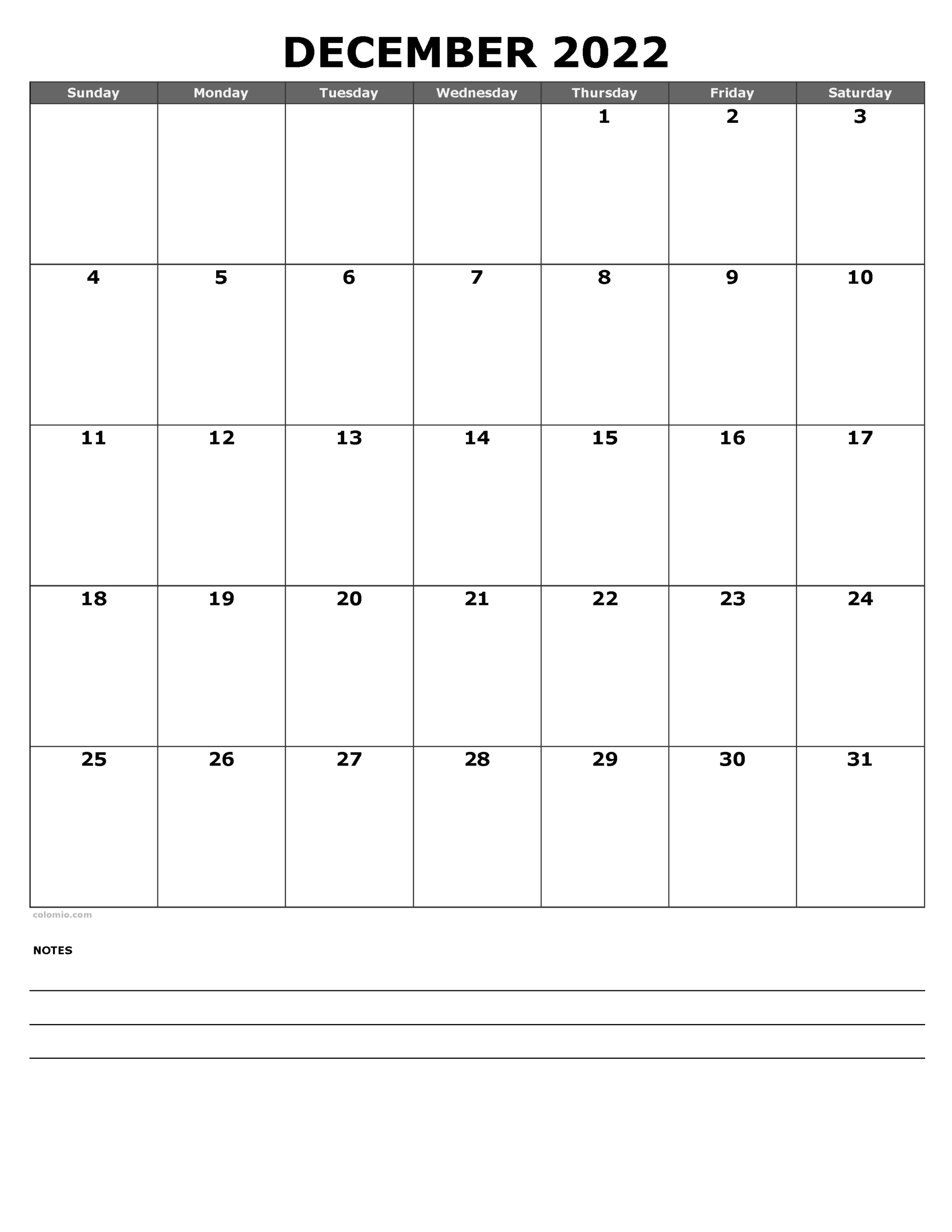 Printable Free December Calendar