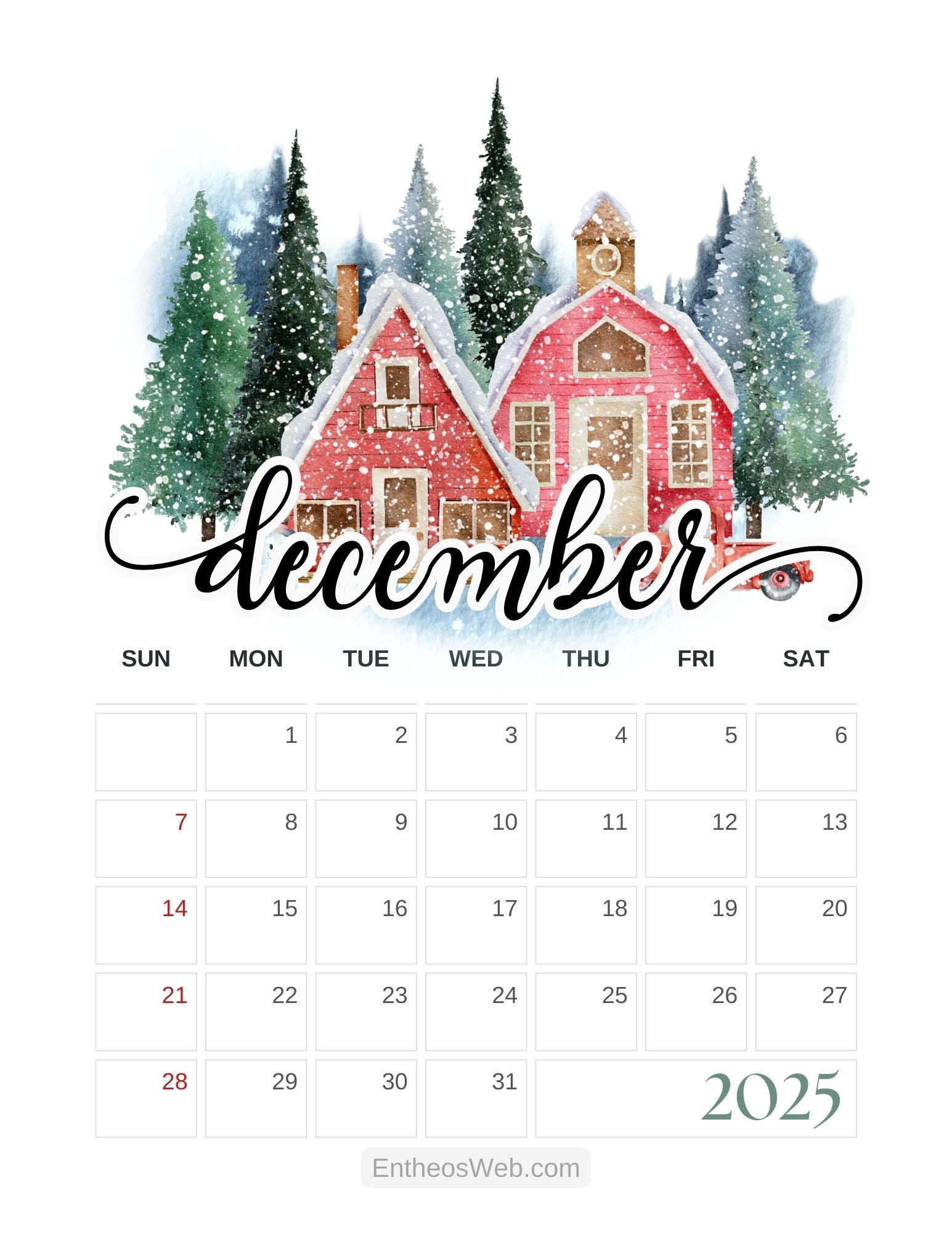 December 2025 Calendar Free Printables EntheosWeb
