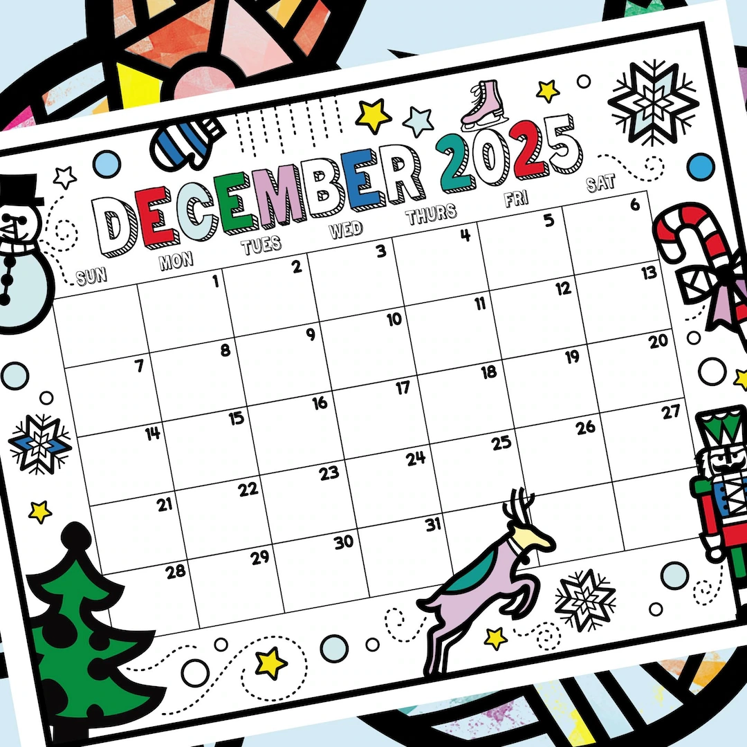 December 2025 Calendar Printable Coloring Kids Calendar 