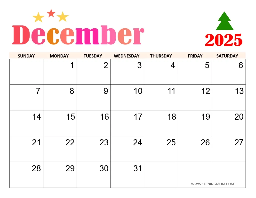 Free Printable 2025 December Calendar
