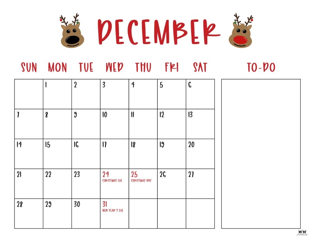 2025 Printable Christmas December Calendar Free