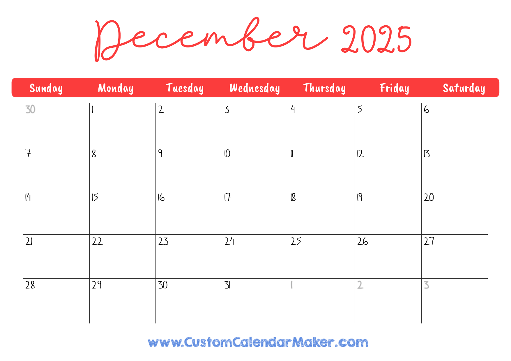 Printable Fresh Calendars December 2025