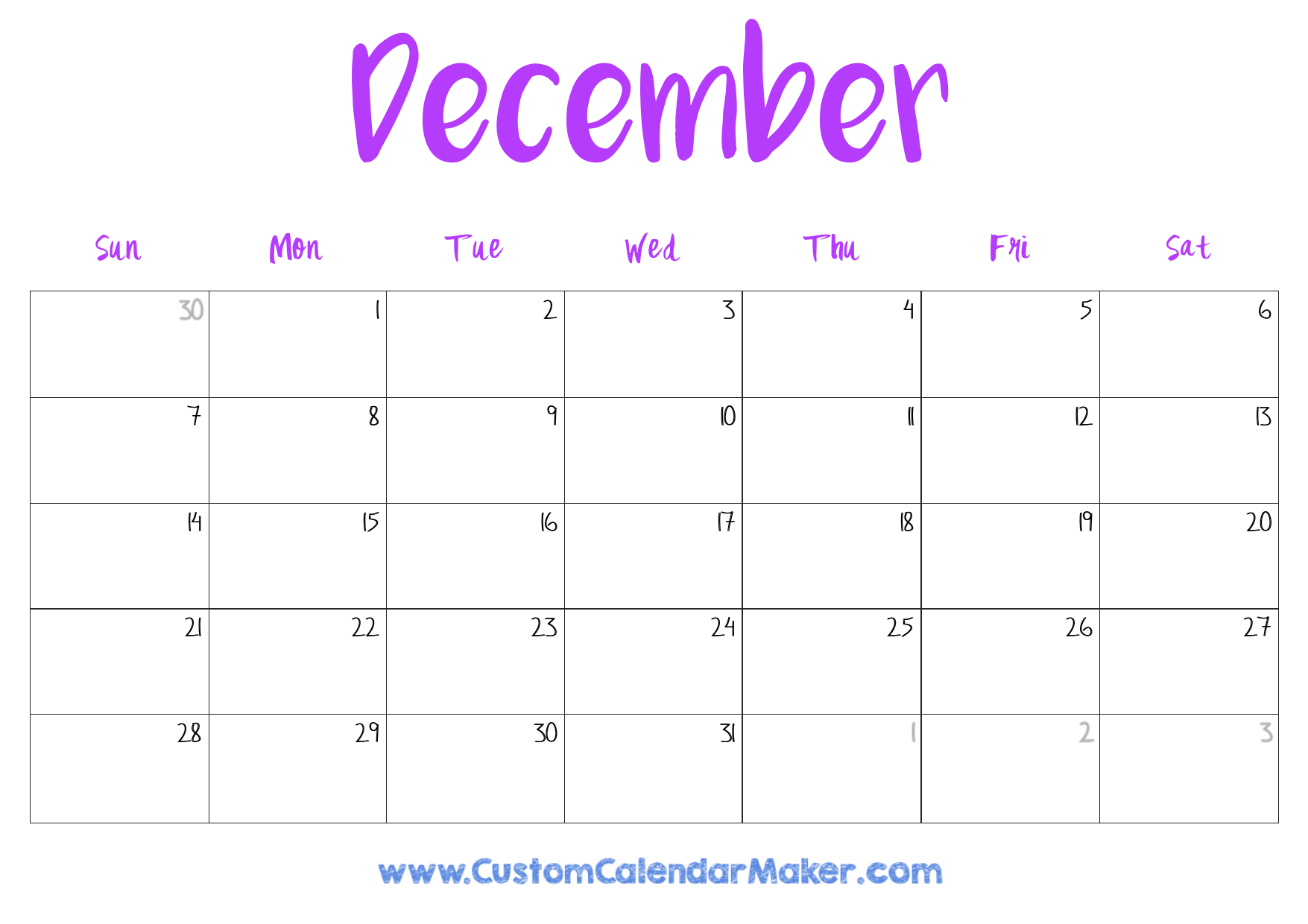 Blank December 2025 Calendar