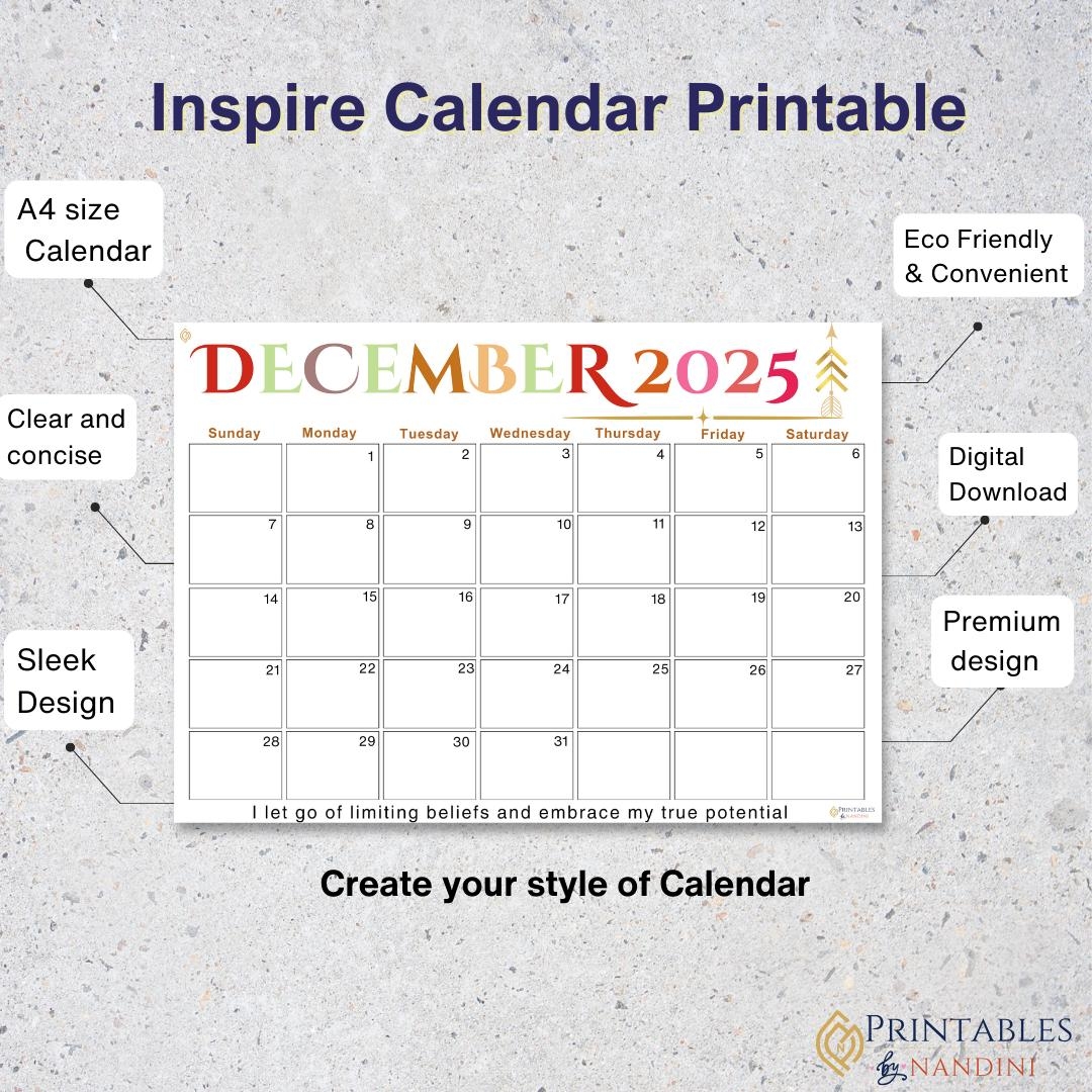 December 2025 Calendar Printable Pdf Affirmations