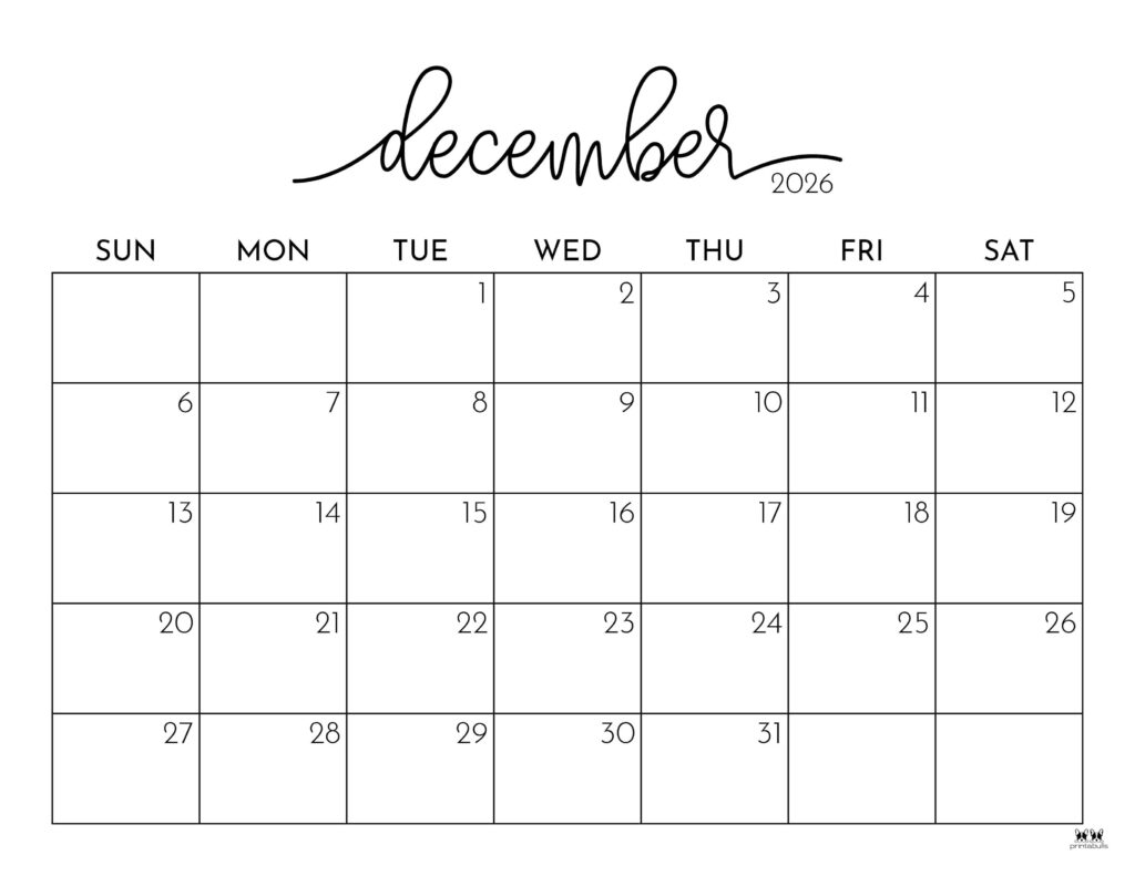 Printable December 2026 Calendar