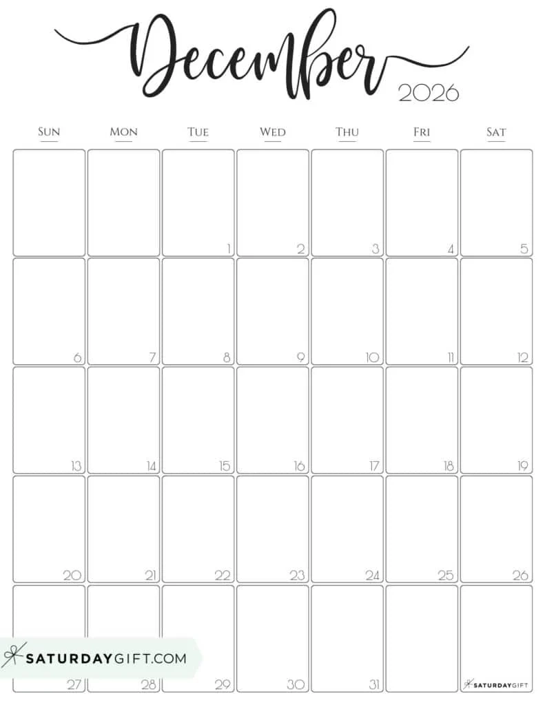Blank Dec 2026 Printable Calendar
