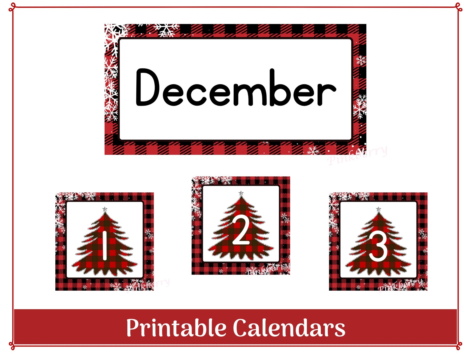 December Plaid Classroom Calendar Header amp Numbers digital File 