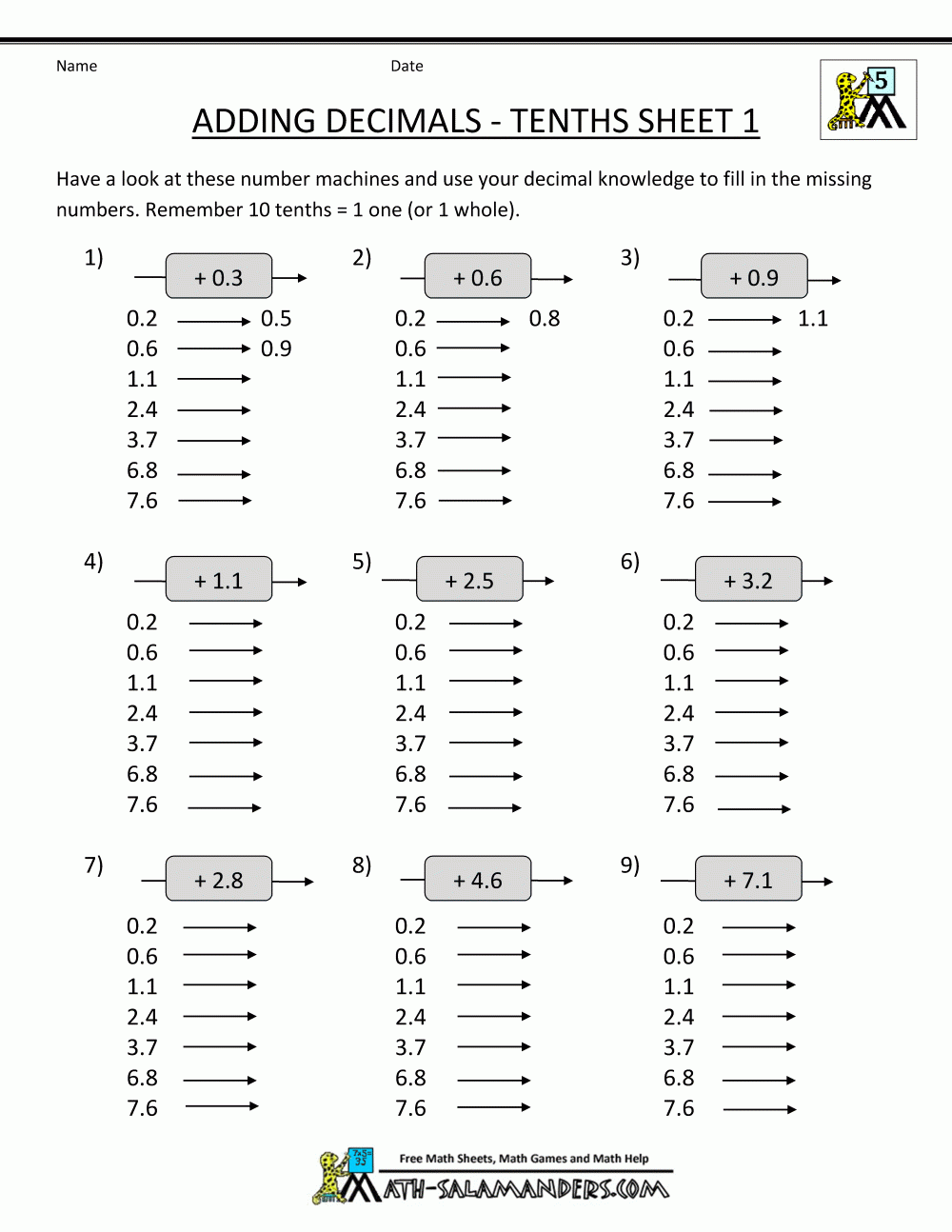Decimal Addition Worksheets 5th Grade Worksheets Library