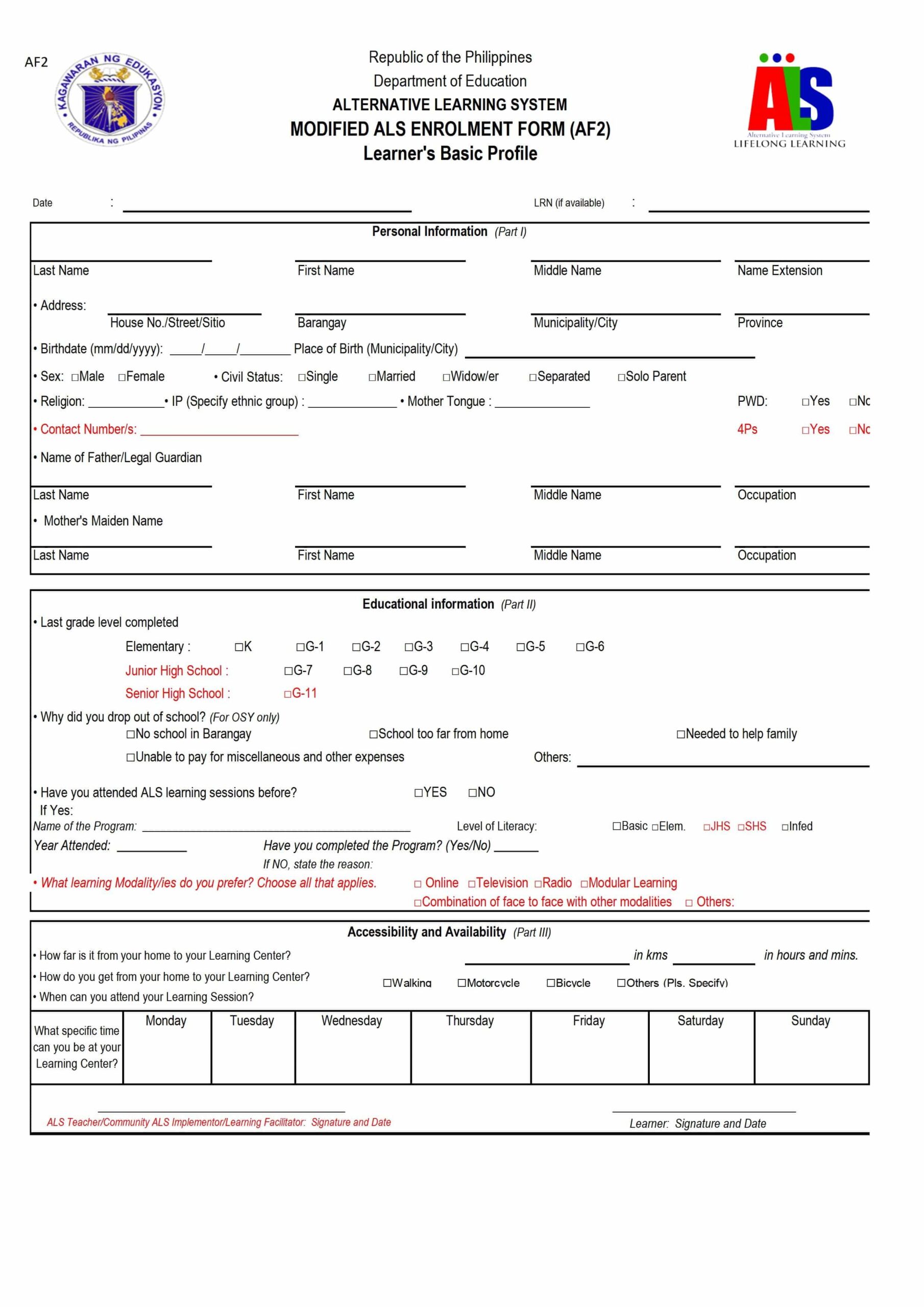 DepEd Modified Learner Enrollment And Survey Form MLESF For SY 