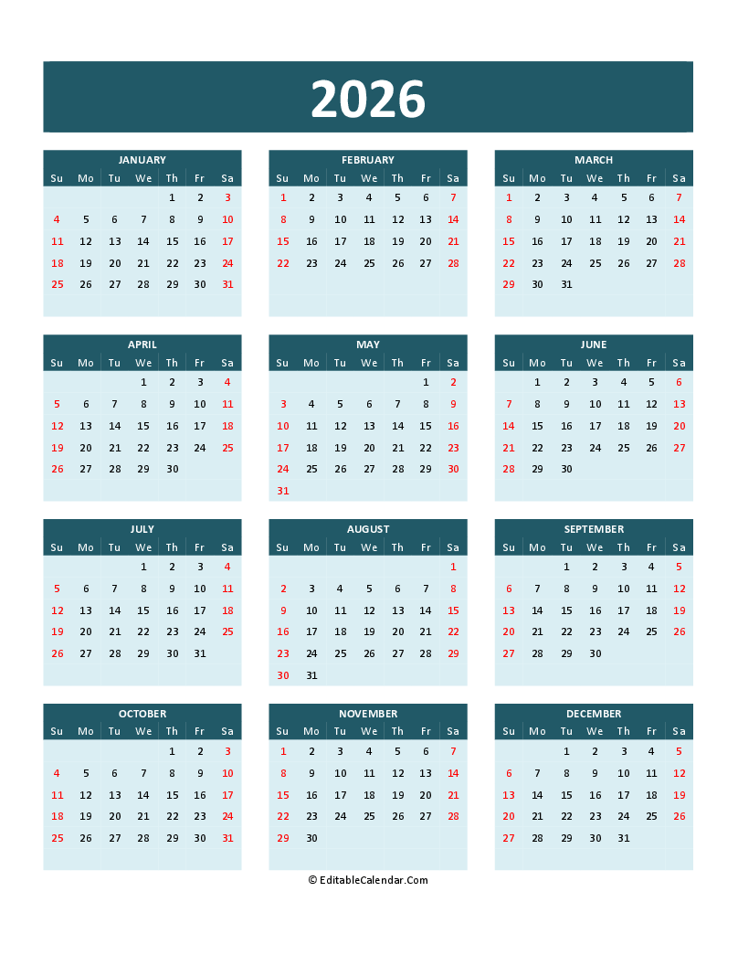 November December 2026 Printable Calendar Word