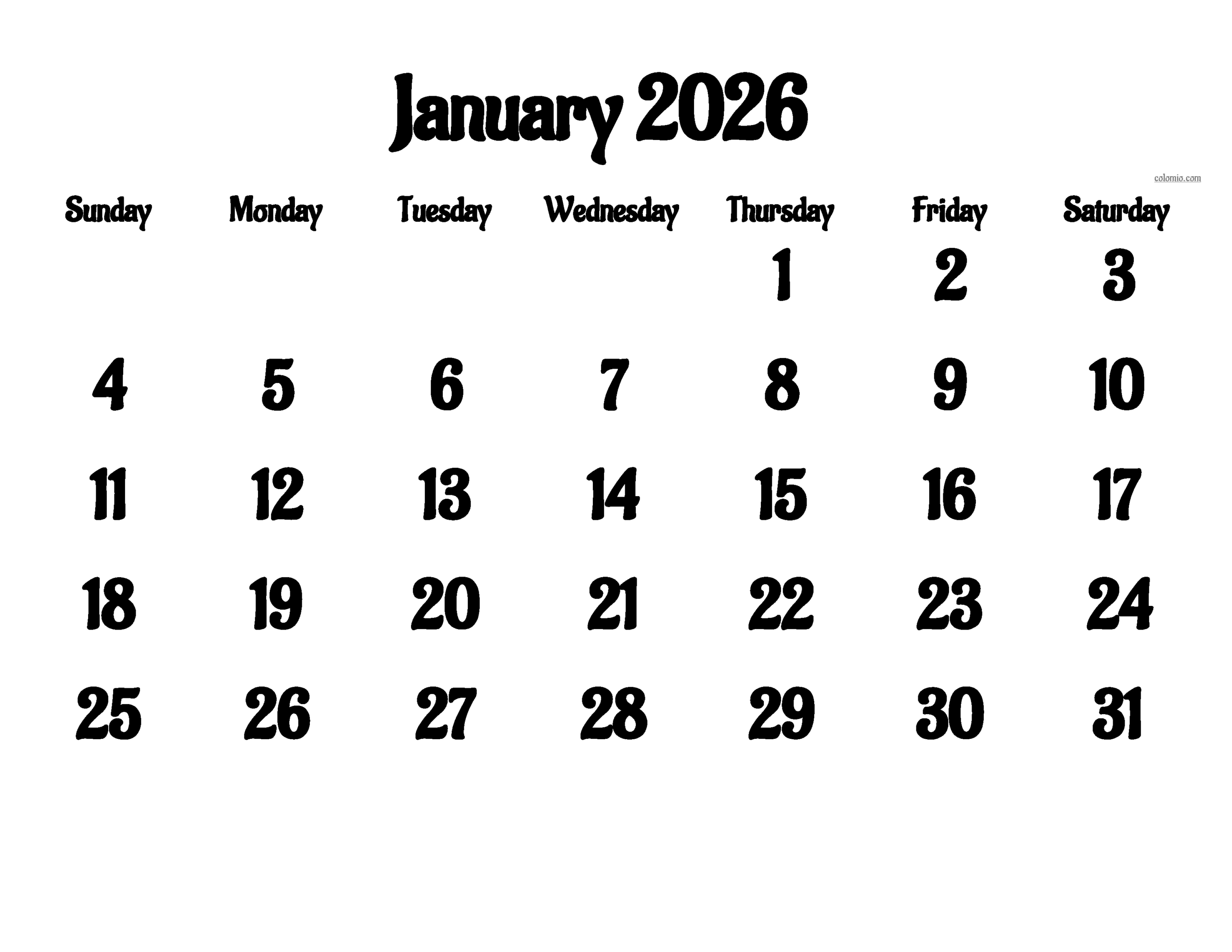Printable Calendar January 2026 Pdf