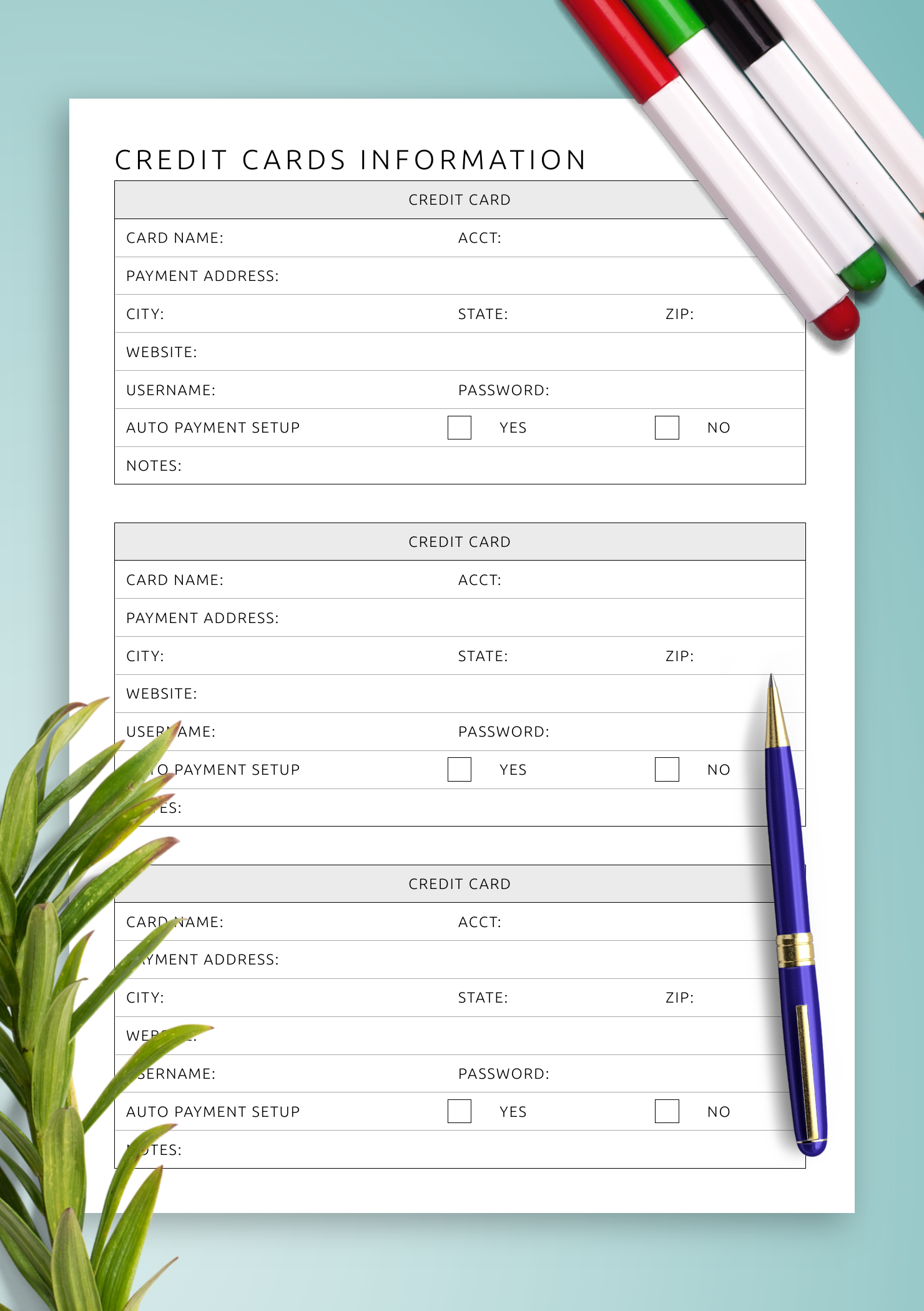 Printable Credit Card Template