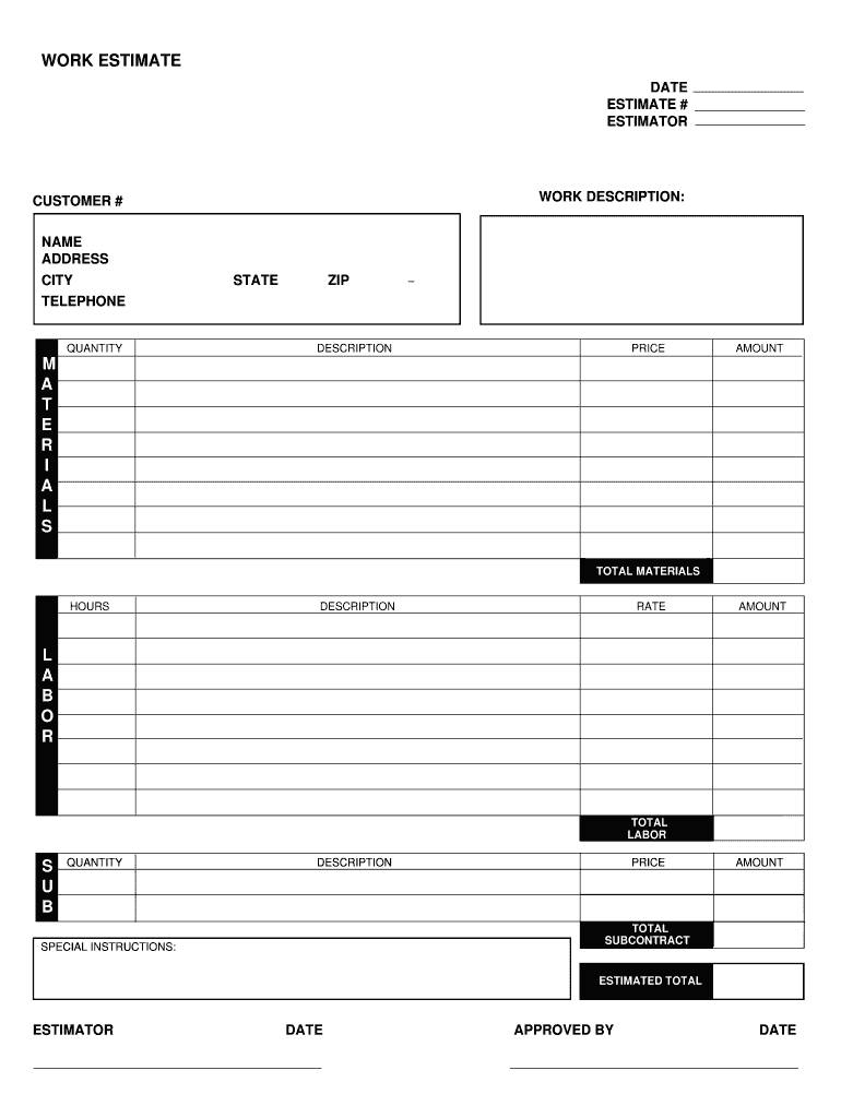 Free Printable Estimate Templates