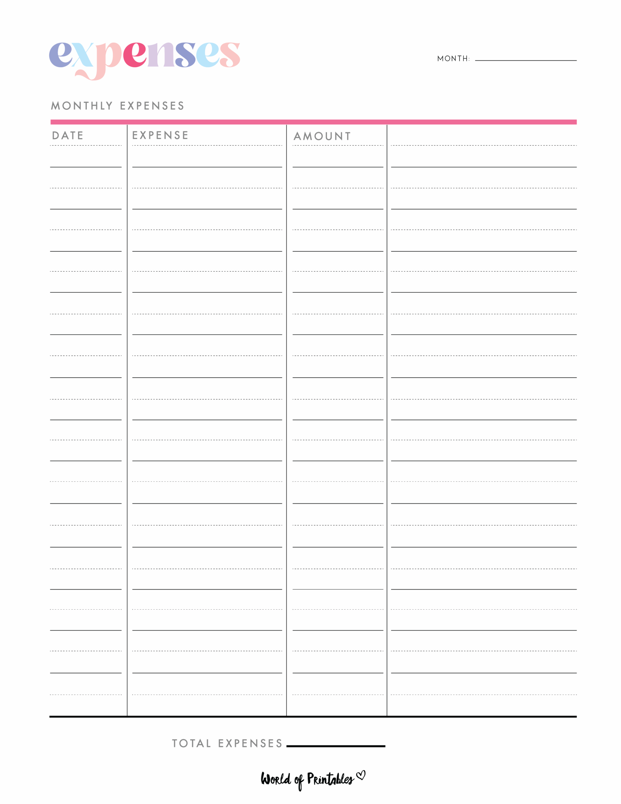 Printable Expense Sheet Free