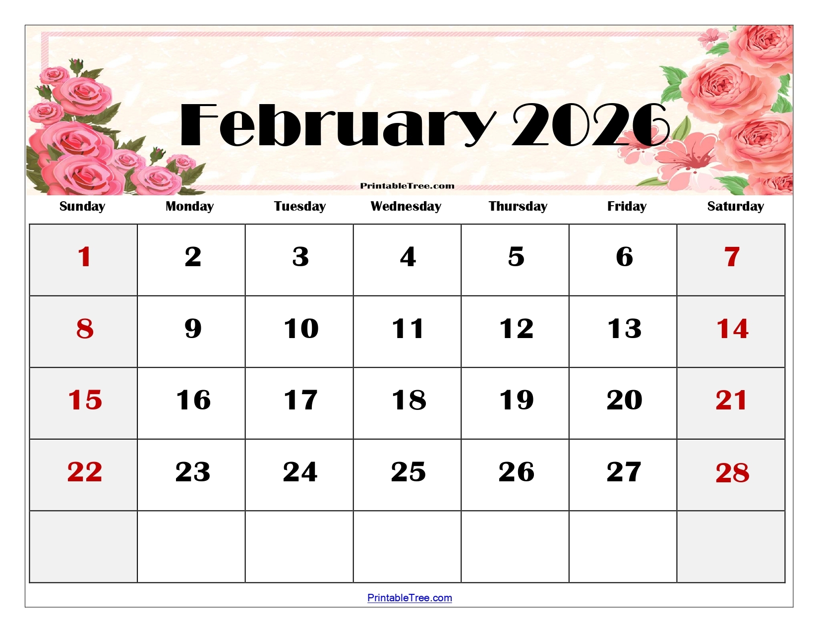 February 2026 Calendar Printable Free Pdf