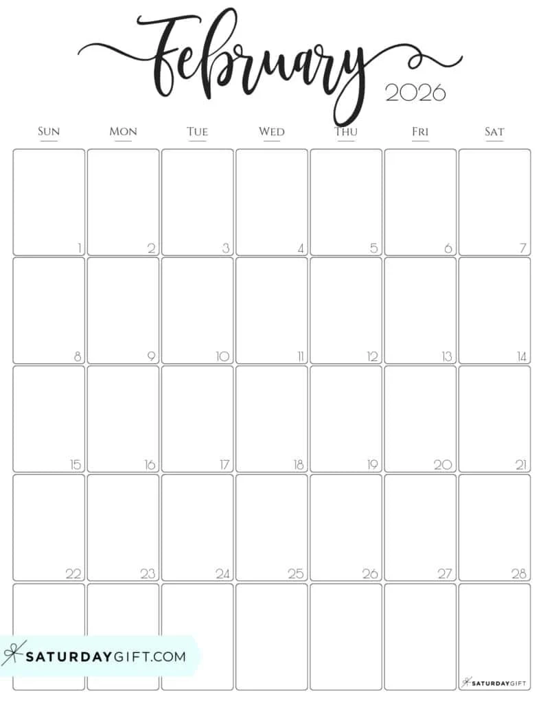February Printable Calendar 2026 Blank