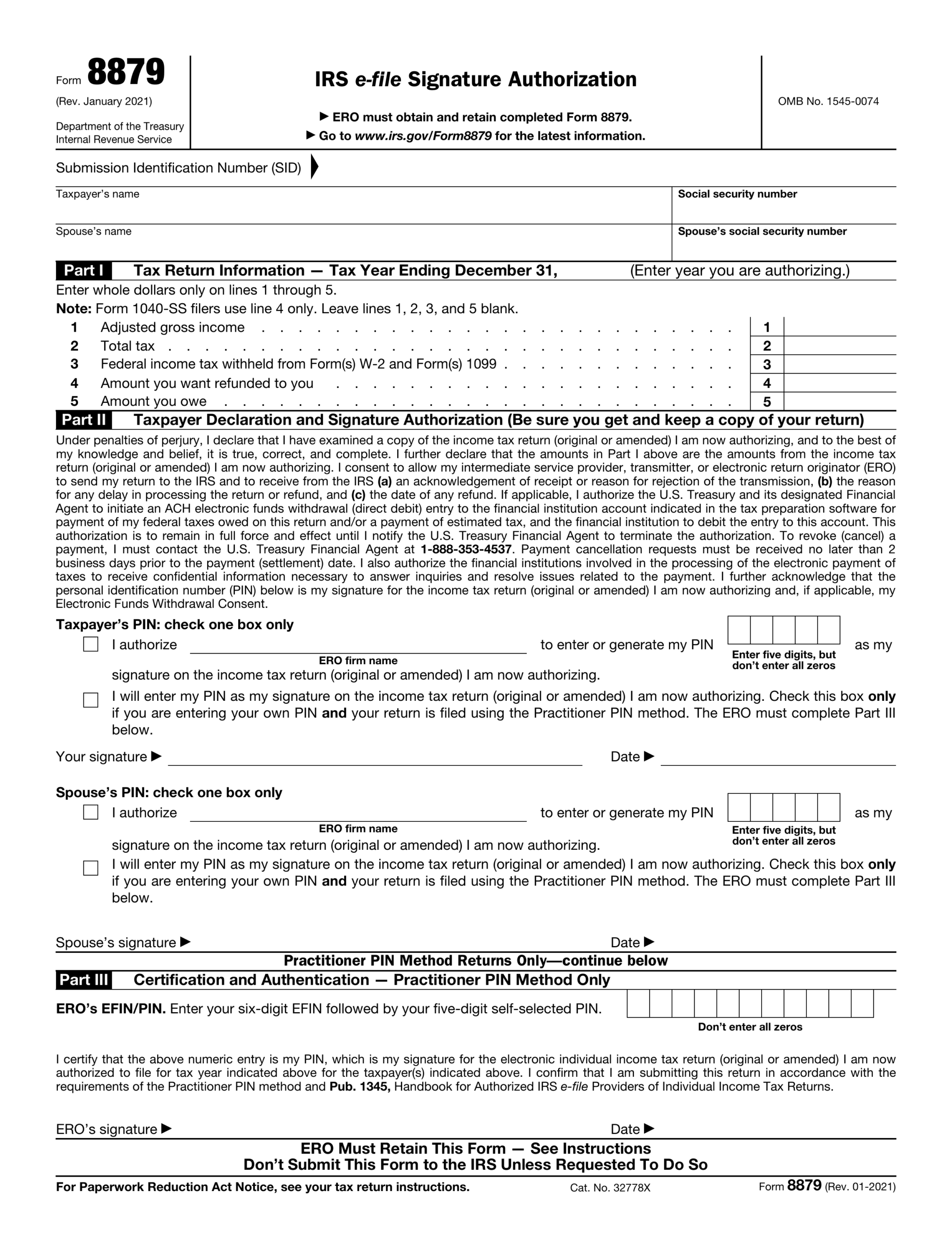 Fill Form 8879 IRS E file Signature Authorization 2024 2025