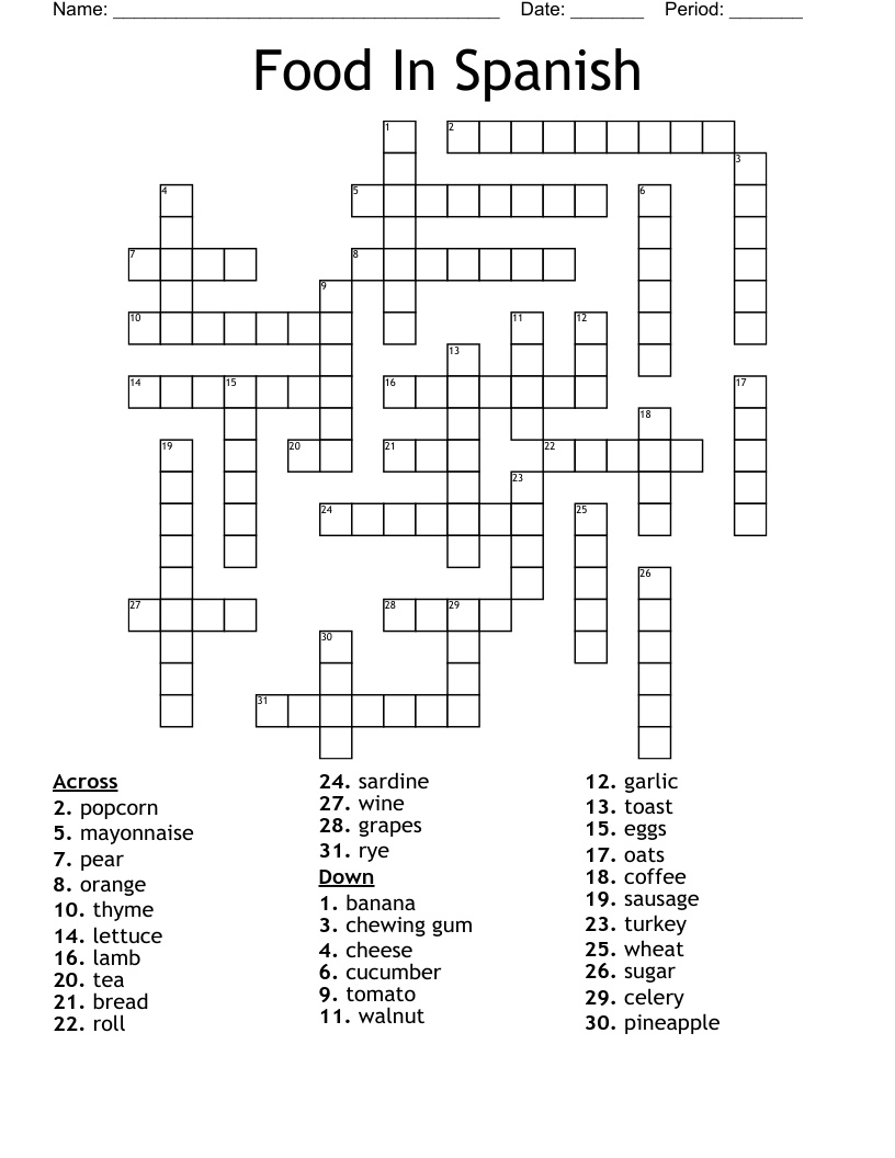 Printable Crossword Puzzles In Spanish