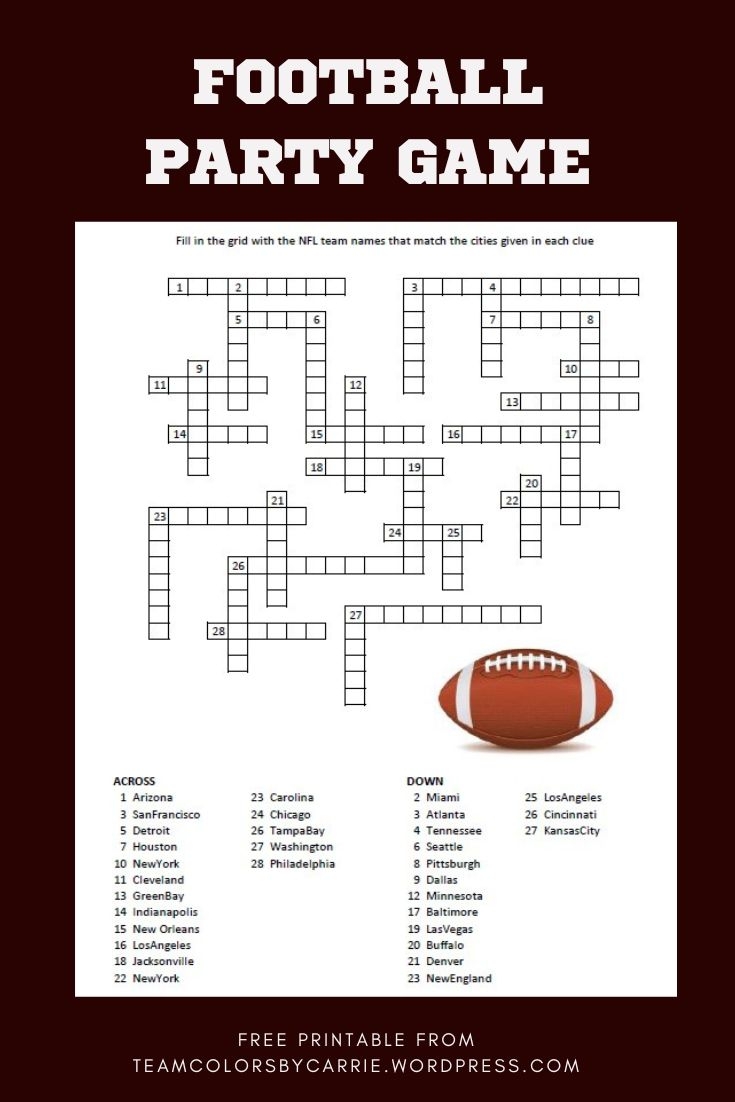 Printable Football Crossword Puzzle
