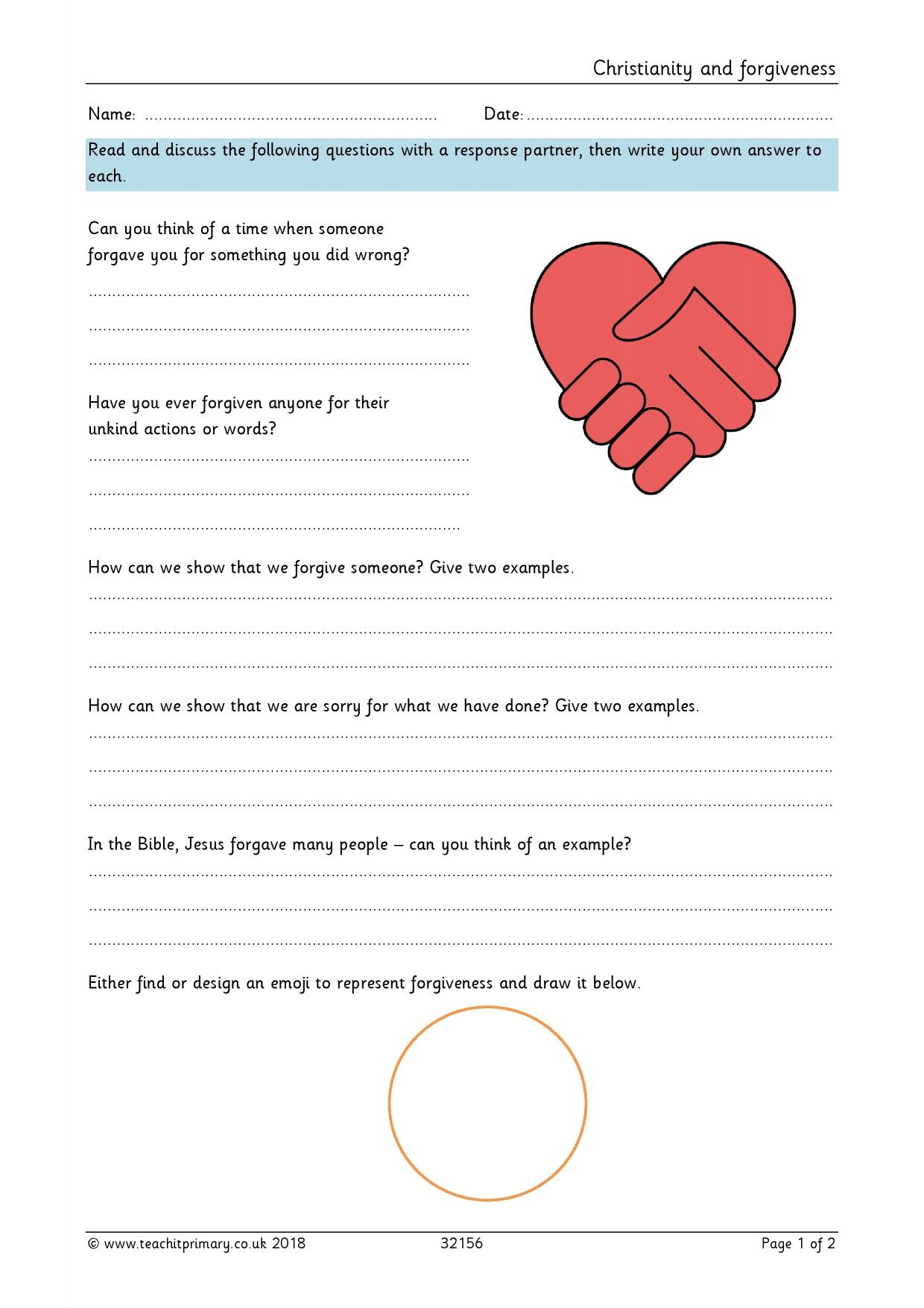 Forgiveness RE KS2 Christianity Teachit Worksheets Library