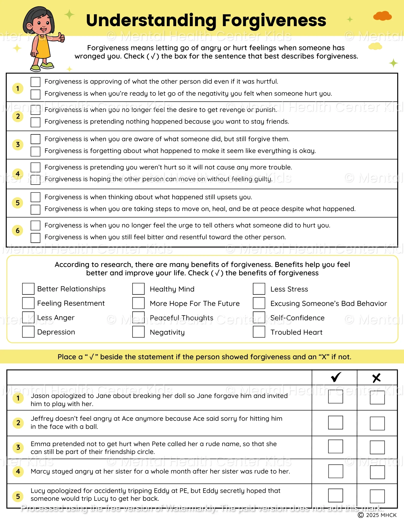 Printable Forgiveness Worksheets For Kids