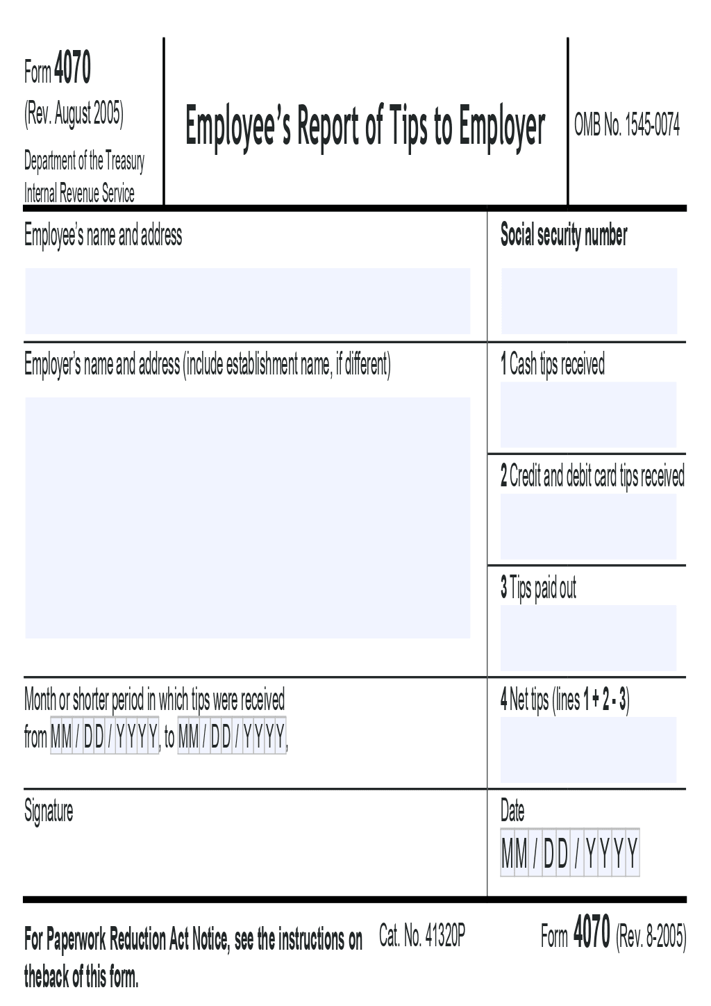 Printable Irs Form 4070a
