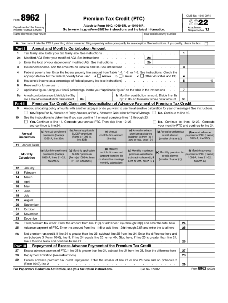 Printable Form 8962 2022