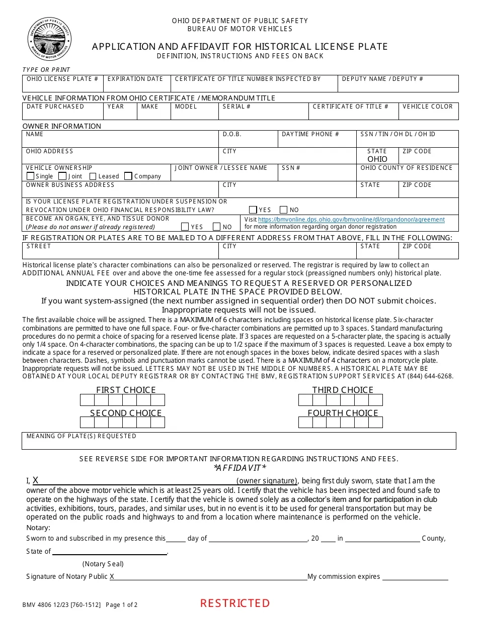 Form BMV4806 Download Printable PDF Or Fill Online Application And 