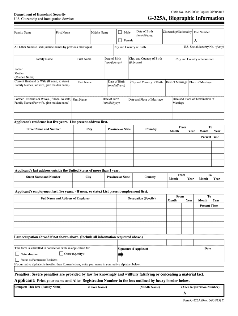 Fillable Ins Form G-325a