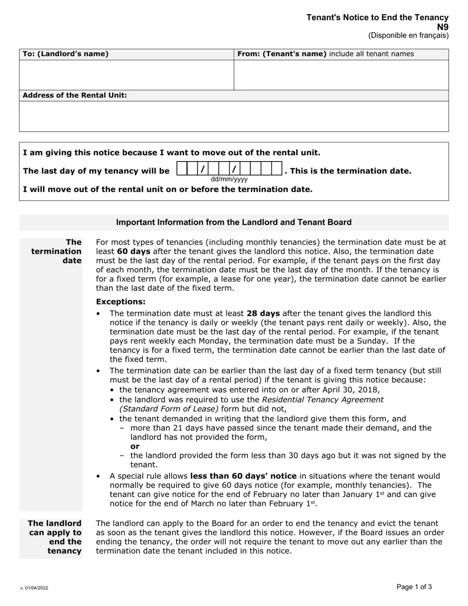 N9 Form Ontario Download