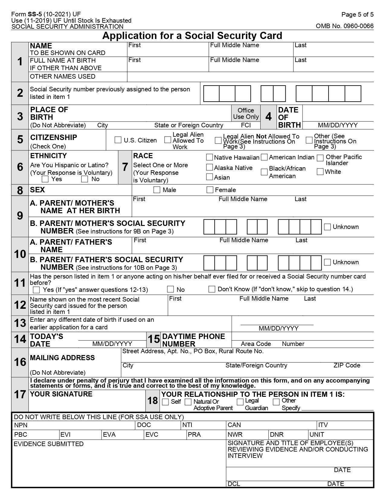 Free Printable Ss-5 Form