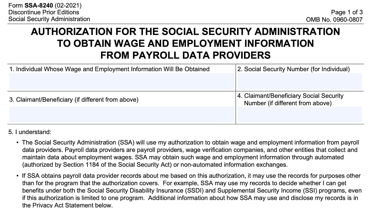 Form Omb 0960 0622